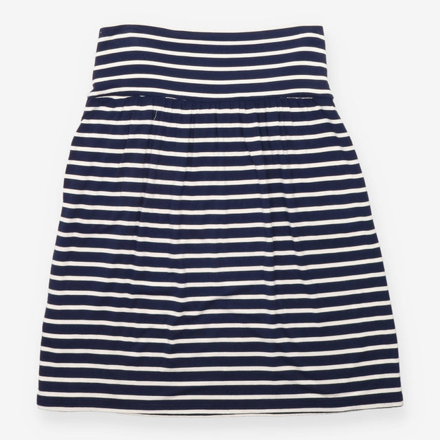 Navy Cream Striped Gathered Jersey Skirt