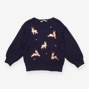 Jumper Knit Navy Sequin Reindeers