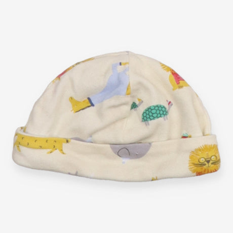 Baby hat cream with chilly animals