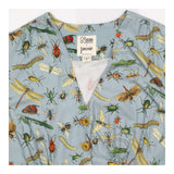 Dress Insect Print Blue Viscose Midi V-Neck Short 