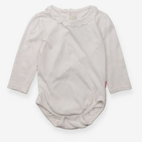 Bodysuit LS white with frill collar