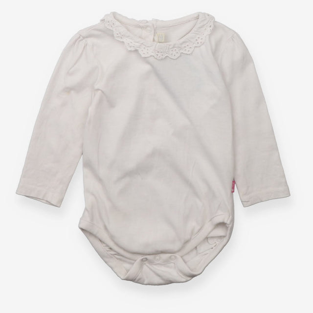 Bodysuit LS white with frill collar
