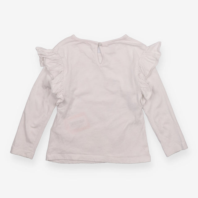 Tee with Ruffle Shoulders White and Butterflies 