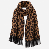 Scarf Animal Print Fringed Brown