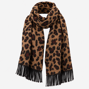 Scarf Animal Print Fringed Brown