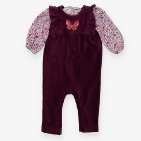 Dungarees plum ribbed butterfly with bodysuit