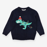 Jumper navy blue green dino festive lights