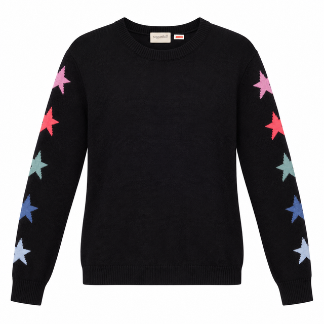 Jumper Star Sleeve Crew Neck Black Pastel