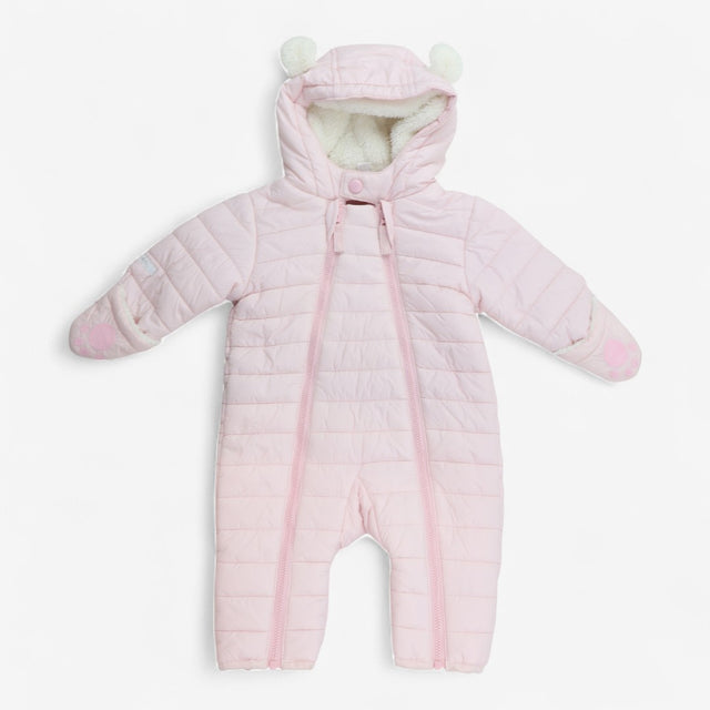 Pink bear pram suit furry lining