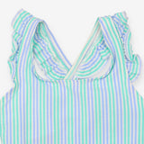 Green and Blue Striped Swimming Costume