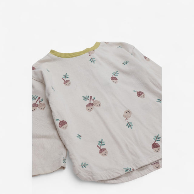 T-shirt Long Sleeve Cream Acorn Print with Yellow 