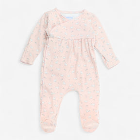 Pink sleepsuit white rabbits 