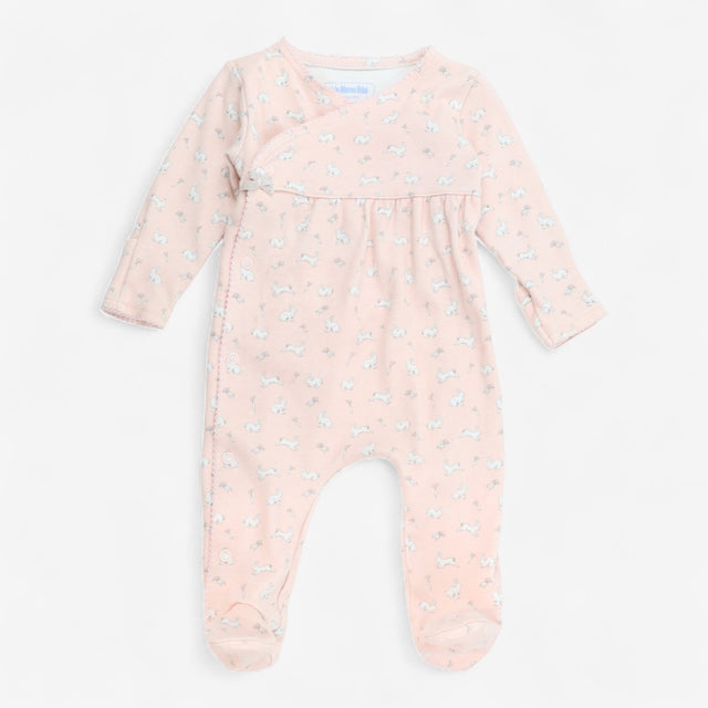 Pink sleepsuit white rabbits 