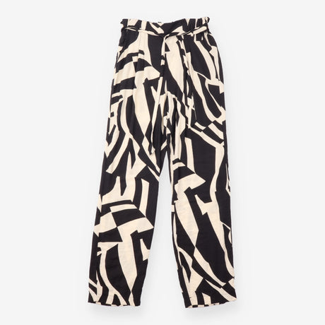 Trousers  Black Cream Abstract Print High Waist Pa