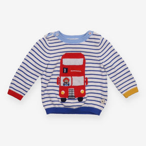 Sweater Knit Paddington London Bus Blue Strip