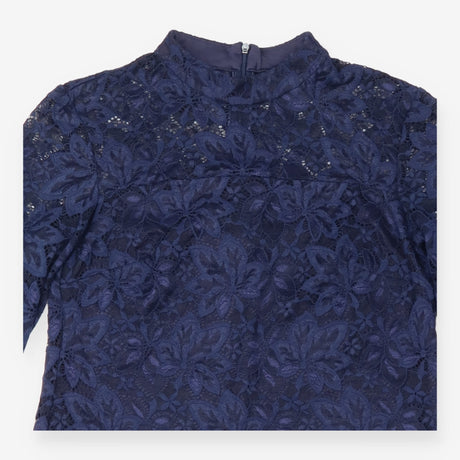 Navy Blue Floral Lace High Neck Top