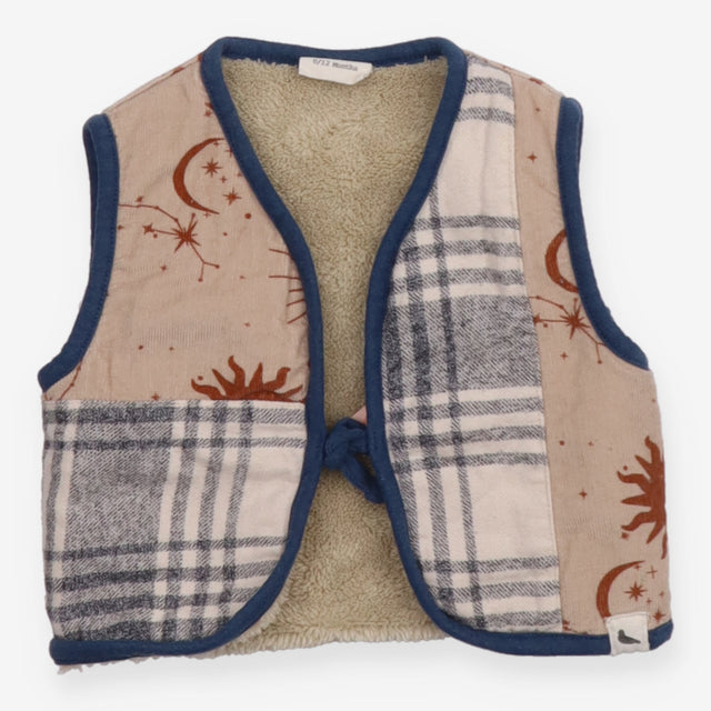 Gilet cord cream with check and moon sun fleece li