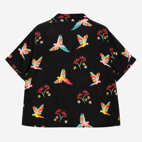 Shirt Black Parrot Print