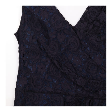 Navy Floral Lace Sleeveless Wrap Dress
