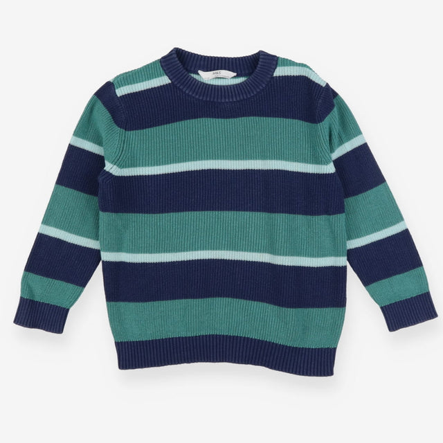Knit Sweater Green and Blue Stripe