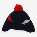Bobble Hat Navy Dinosaur Appliques