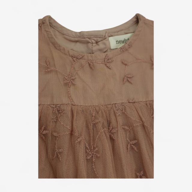 Dress Dusky Pink Layered Tulle with Embroidered Fl