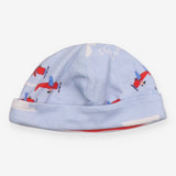 Baby blue baby hat with planes