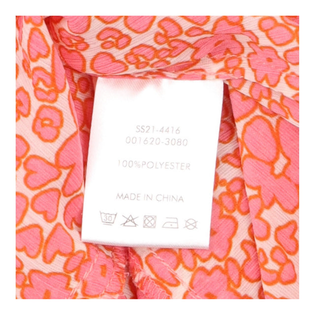 Floral Blouse Coral Pink Ruffle Long Sleeve Tie Ne
