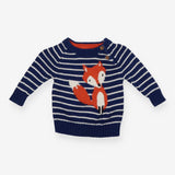 Blue Striped Fox Knit Sweater