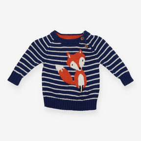 Blue Striped Fox Knit Sweater