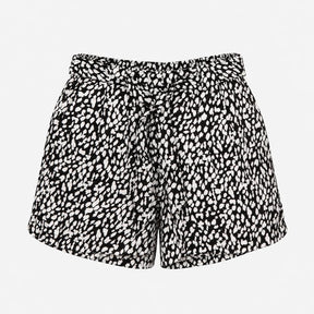 Shorts High Waisted Belted Spot Print Black White