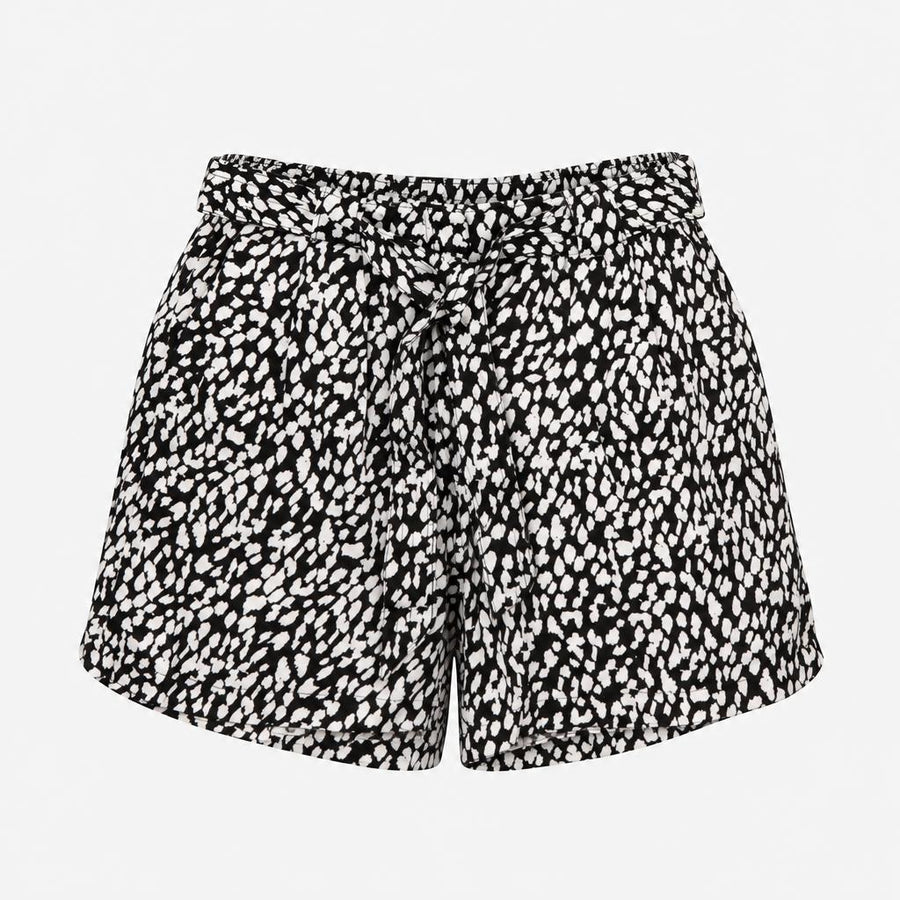 Shorts High Waisted Belted Spot Print Black White