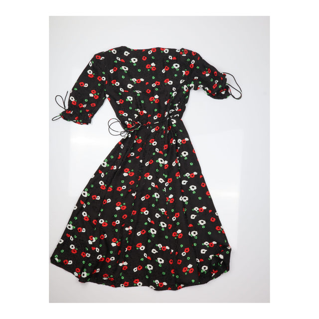 Black Floral Silk Blend Wrap Midi Dress