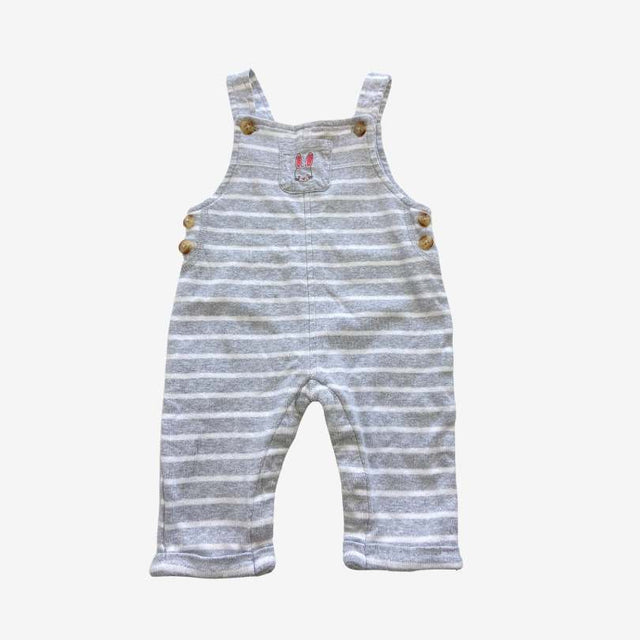 Grey Stripe Jersey Dungarees with Bunny