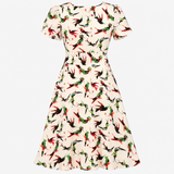 Ivory Silk Tropical Bird Print V Neck Wrap Midi Dr