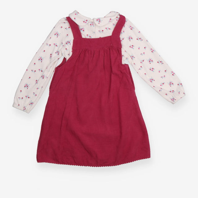 Cord Pinafore Dress Fuchsia and tee White 