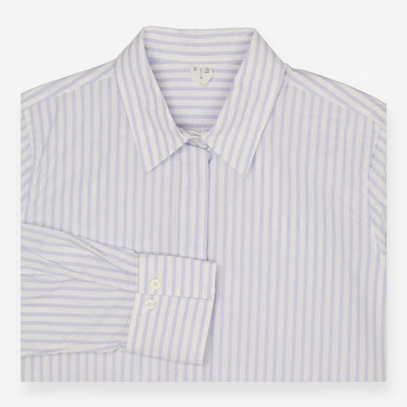 Shirt Blue White Stripe Cotton Poplin Long Sleeve 