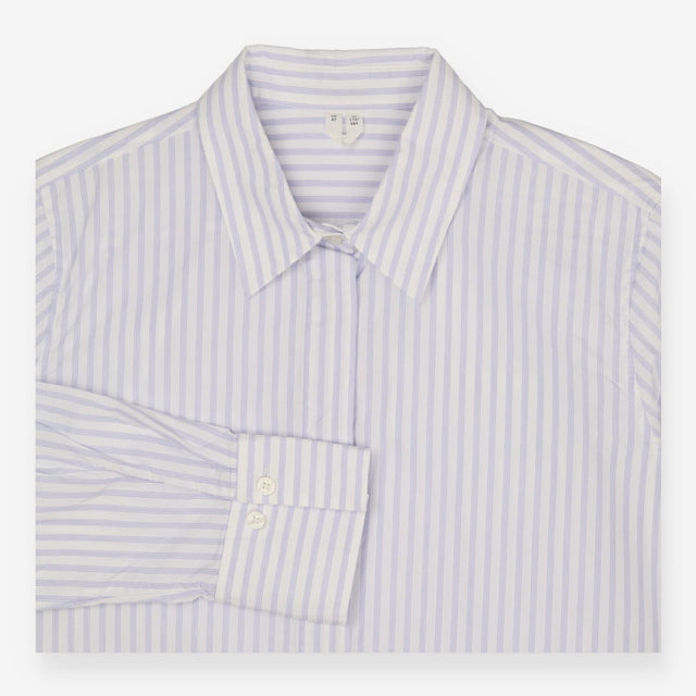 Shirt Blue White Stripe Cotton Poplin Long Sleeve 