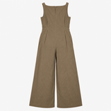 Jumpsuit Olive Green Linen Blend Pinstripe Wide Le