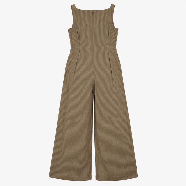 Jumpsuit Olive Green Linen Blend Pinstripe Wide Le
