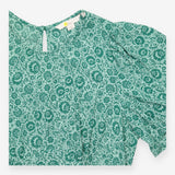 Green Floral Flutter Sleeve Top with Gathered Wais
