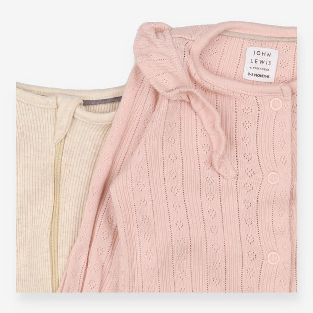 Sleepsuit long sleeve pink cream zipped 2 Pack
