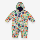 Pramsuit Grey Floral Blue Fleece Lined