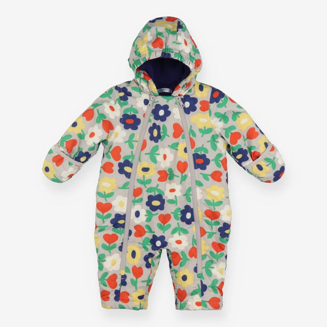 Pramsuit Grey Floral Blue Fleece Lined