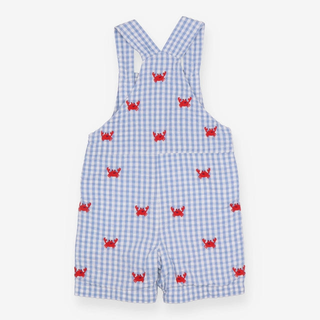 Dungarees Shortie Blue Plaid with Crab Appliques