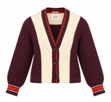 Cardigan V Neck Colourblock Striped Chunky Knit