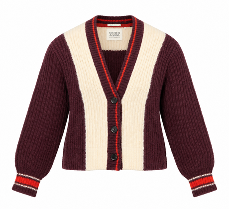 Cardigan V Neck Colourblock Striped Chunky Knit
