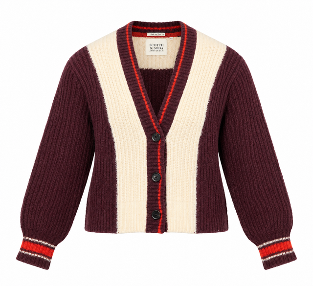 Cardigan V Neck Colourblock Striped Chunky Knit