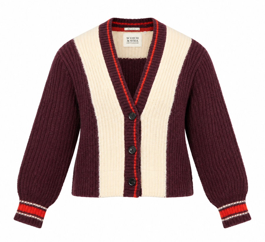 Cardigan V Neck Colourblock Striped Chunky Knit