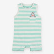 Romper Sleeveless Teal Stripe Happy Shark Pocket